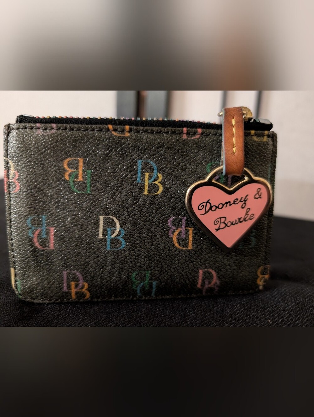 Dooney & Bourke Black Coin/Keychain Wallet and Pink Heart Charm